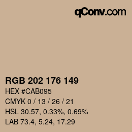 Color code: RGB 202 176 149 | qconv.com