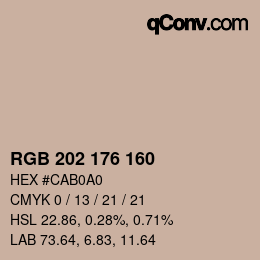 Color code: RGB 202 176 160 | qconv.com