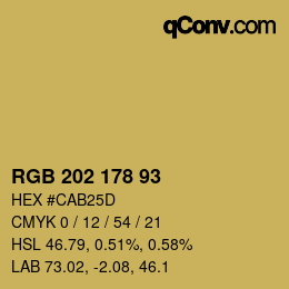 Color code: RGB 202 178 93 | qconv.com