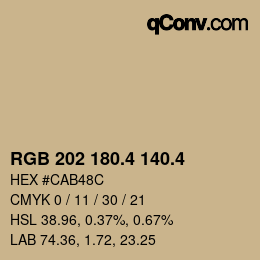 カラーコード: RGB 202 180.4 140.4 | qconv.com