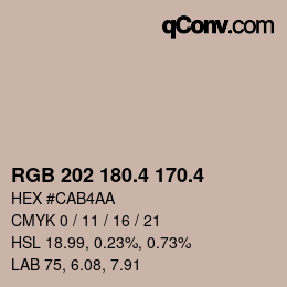 カラーコード: RGB 202 180.4 170.4 | qconv.com