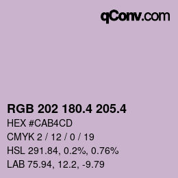 カラーコード: RGB 202 180.4 205.4 | qconv.com
