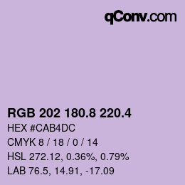 カラーコード: RGB 202 180.8 220.4 | qconv.com