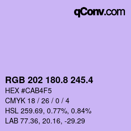 カラーコード: RGB 202 180.8 245.4 | qconv.com