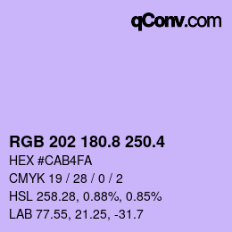 カラーコード: RGB 202 180.8 250.4 | qconv.com