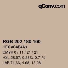Color code: RGB 202 180 160 | qconv.com