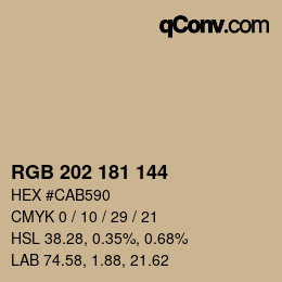 カラーコード: RGB 202 181 144 | qconv.com