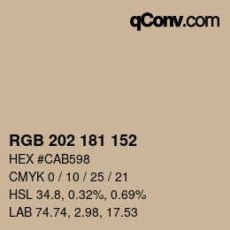 Color code: RGB 202 181 152 | qconv.com