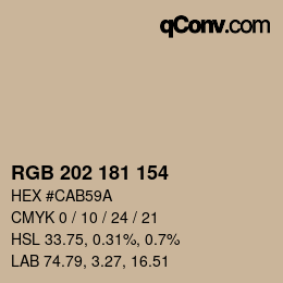 Color code: RGB 202 181 154 | qconv.com