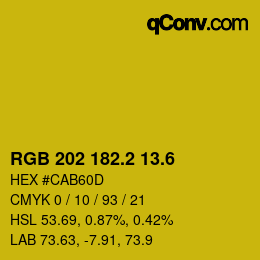 カラーコード: RGB 202 182.2 13.6 | qconv.com