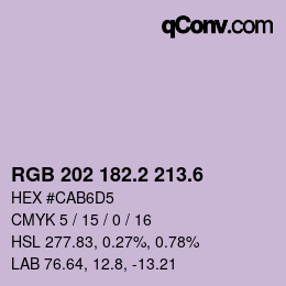 カラーコード: RGB 202 182.2 213.6 | qconv.com