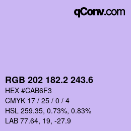 カラーコード: RGB 202 182.2 243.6 | qconv.com