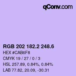カラーコード: RGB 202 182.2 248.6 | qconv.com