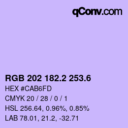 カラーコード: RGB 202 182.2 253.6 | qconv.com