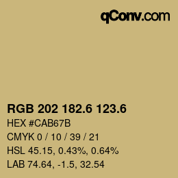 カラーコード: RGB 202 182.6 123.6 | qconv.com