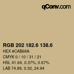 カラーコード: RGB 202 182.6 138.6 | qconv.com