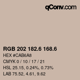 カラーコード: RGB 202 182.6 168.6 | qconv.com