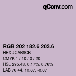 カラーコード: RGB 202 182.6 203.6 | qconv.com