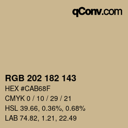 Color code: RGB 202 182 143 | qconv.com