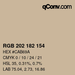 Color code: RGB 202 182 154 | qconv.com