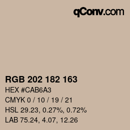 Color code: RGB 202 182 163 | qconv.com