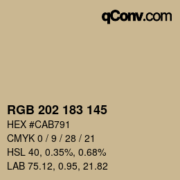 颜色代码: RGB 202 183 145 | qconv.com