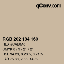 Código de color: RGB 202 184 160 | qconv.com