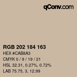 颜色代码: RGB 202 184 163 | qconv.com