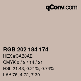 Color code: RGB 202 184 174 | qconv.com