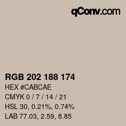 Color code: RGB 202 188 174 | qconv.com