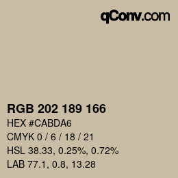 颜色代码: RGB 202 189 166 | qconv.com