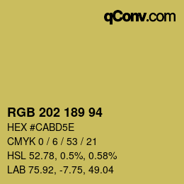 颜色代码: RGB 202 189 94 | qconv.com
