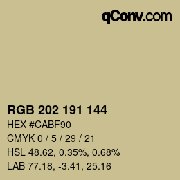 カラーコード: RGB 202 191 144 | qconv.com