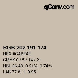 Color code: RGB 202 191 174 | qconv.com