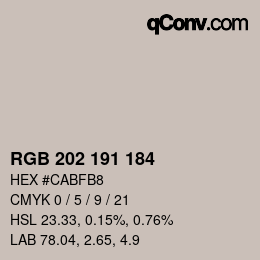 Color code: RGB 202 191 184 | qconv.com