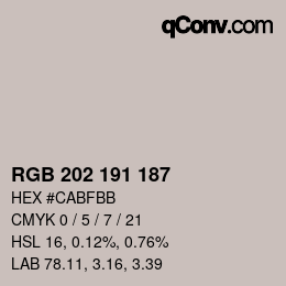 Color code: RGB 202 191 187 | qconv.com