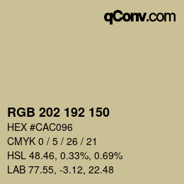 颜色代码: RGB 202 192 150 | qconv.com