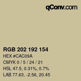 Color code: RGB 202 192 154 | qconv.com