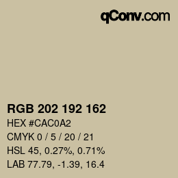 カラーコード: RGB 202 192 162 | qconv.com