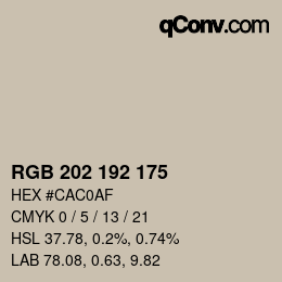 カラーコード: RGB 202 192 175 | qconv.com