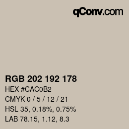 カラーコード: RGB 202 192 178 | qconv.com