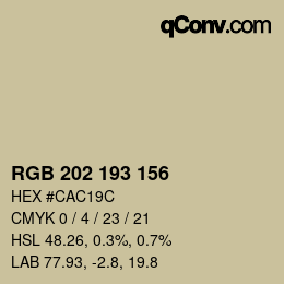 颜色代码: RGB 202 193 156 | qconv.com