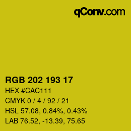 Color code: RGB 202 193 17 | qconv.com