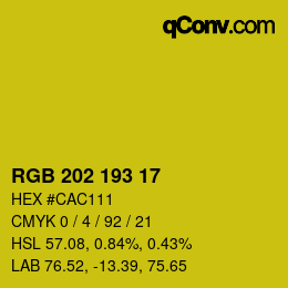 颜色代码: RGB 202 193 17 | qconv.com