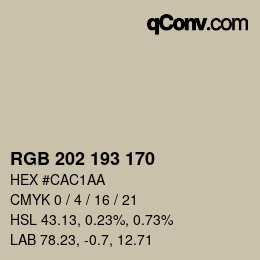 颜色代码: RGB 202 193 170 | qconv.com