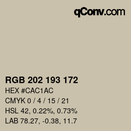 カラーコード: RGB 202 193 172 | qconv.com