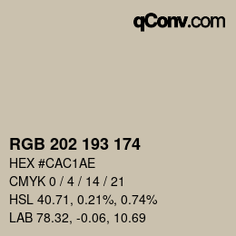 カラーコード: RGB 202 193 174 | qconv.com