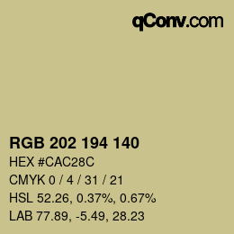 カラーコード: RGB 202 194 140 | qconv.com