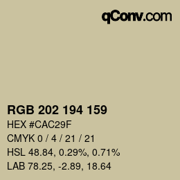 カラーコード: RGB 202 194 159 | qconv.com