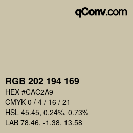 Color code: RGB 202 194 169 | qconv.com